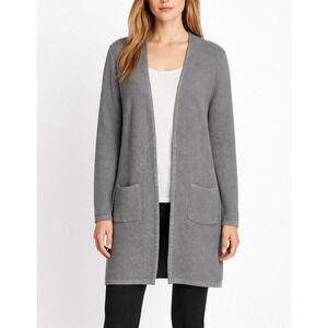 PACT Organic Cotton Cardigan Womens L/XL Gray Open Front Long Knit Minimalist